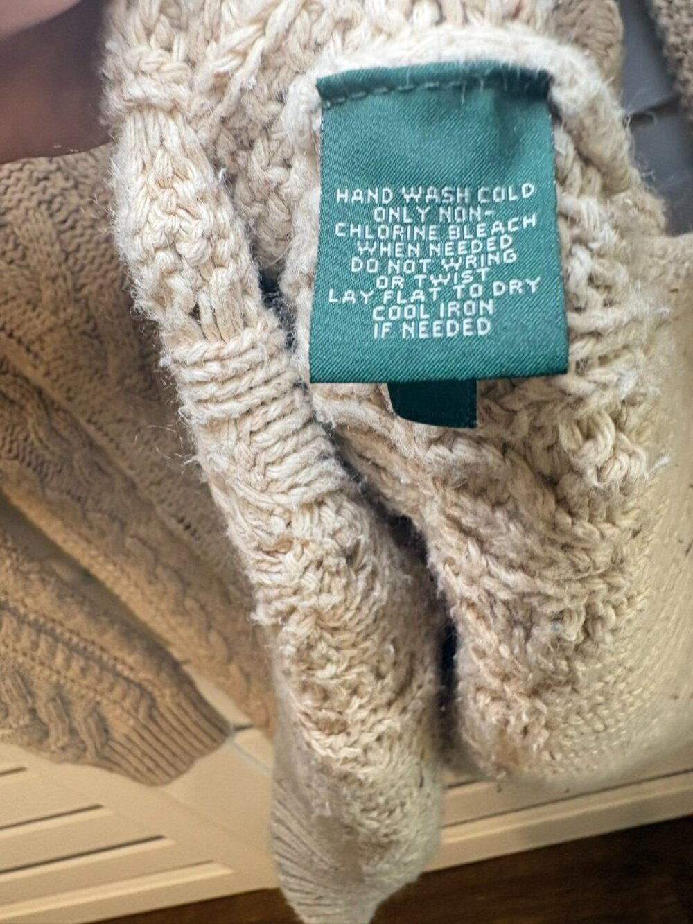 Lauren Ralph Lauren Oatmeal Cable Knit Cowl Neck Soft Fisherman Sweater XL - Picture 10 of 12